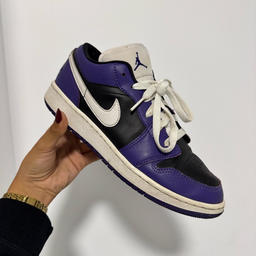 Nike Air Jordan 1 Low Sneakers in Purple, Black, White. Boys US 6, Women 7.5